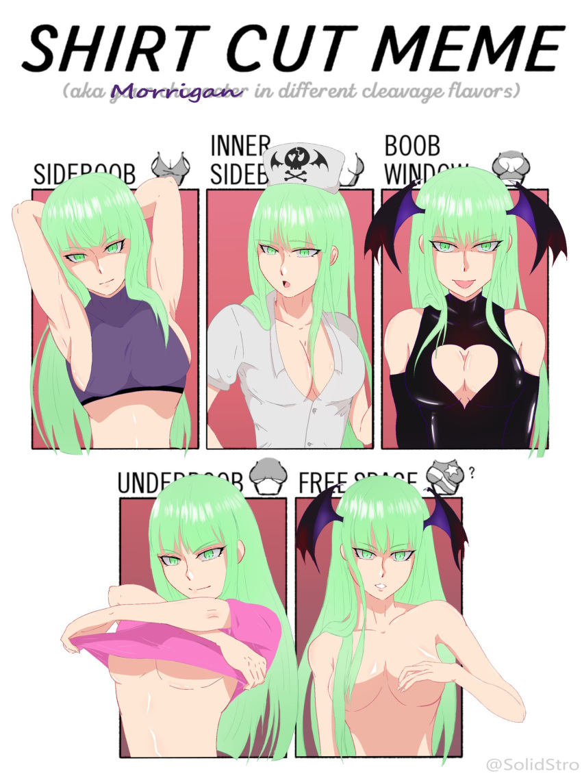 alternate_costume breasts clothing darkstalkers morrigan_aensland nurse nurse_uniform shirt_cut_meme small_breasts solidstro succubus