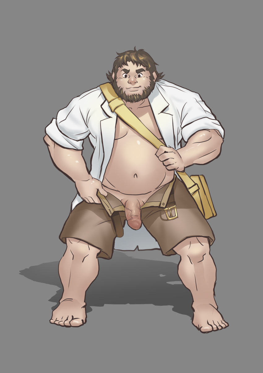 artist_request balls beard birch_(pokemon) facial_hair game_freak gay male male_only nintendo no_shoes npc_trainer open_fly overweight overweight_male penis penis_out pokemon pokemon_oras pokemon_professor pokemon_rse satchel solo solo_male unbuttoned_shirt