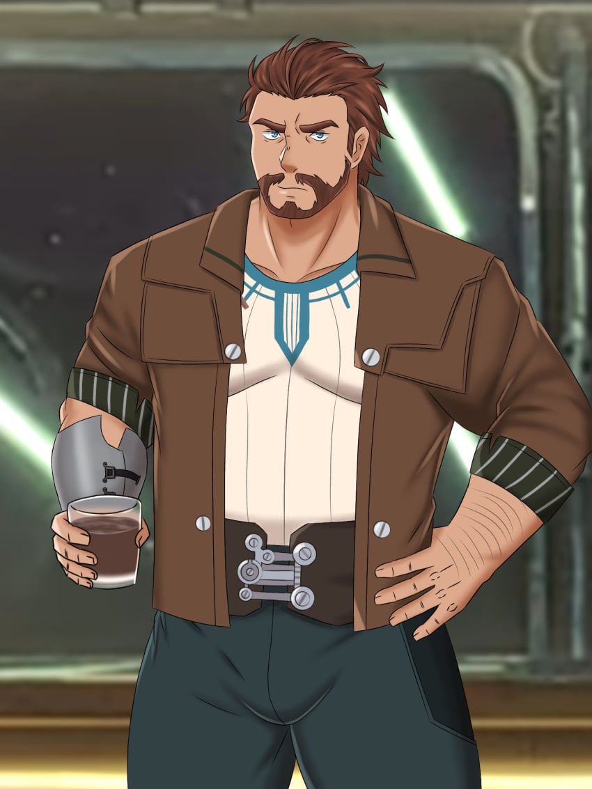 arcane bara beard facial_hair fully_clothed gay hairy hand_on_hip hansamu league_of_legends male male_only musclegut muscles muscular solo solo_male vander