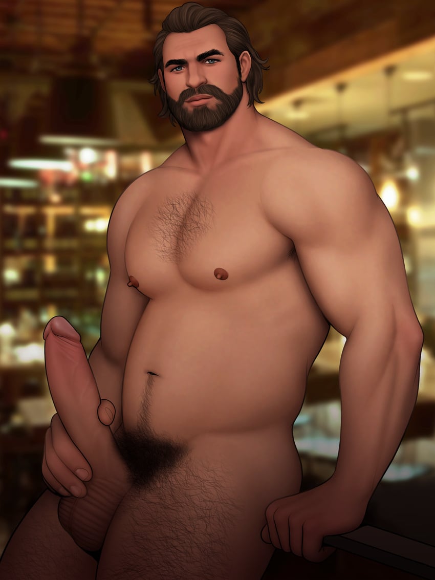 arcane balls bara beard big_penis boner drawnpr0n erection facial_hair gay hairy holding_penis human_form league_of_legends male male_only musclegut muscles muscular nude penis solo solo_male vander warwick