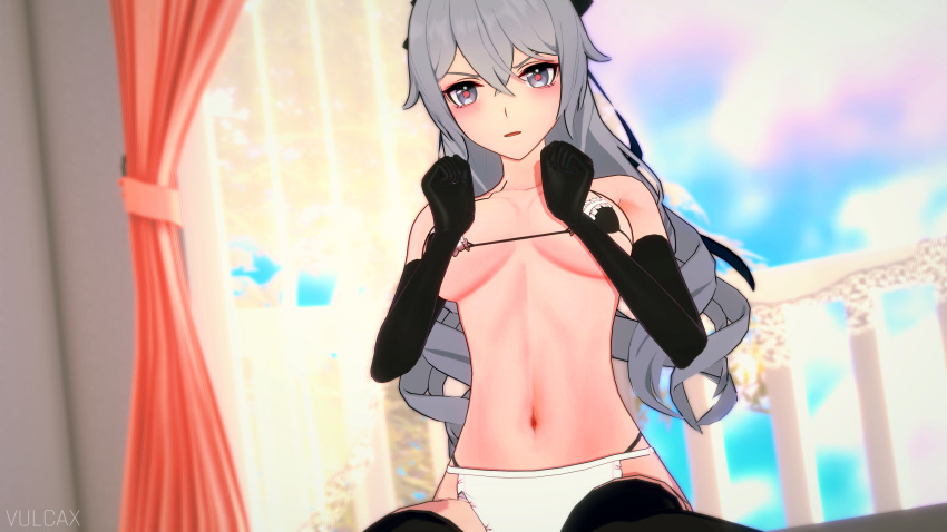 3d 3d_(artwork) angry angry_face big_breasts bronya_zaychik bronya_zaychik_(silver_wing) bronya_zaychik_(silverwing:_n-ex) female female_focus female_human female_only honkai_(series) honkai_impact honkai_impact_3rd koikatsu maid maid_bikini micro_bikini stockings swimsuit vulcax