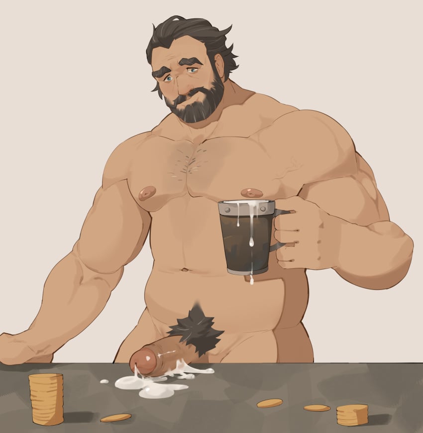 1boy arcane balls bara beard boner camerion_camill cum erection facial_hair gay hairy league_of_legends male male_only musclegut muscles muscular penis solo solo_male vander