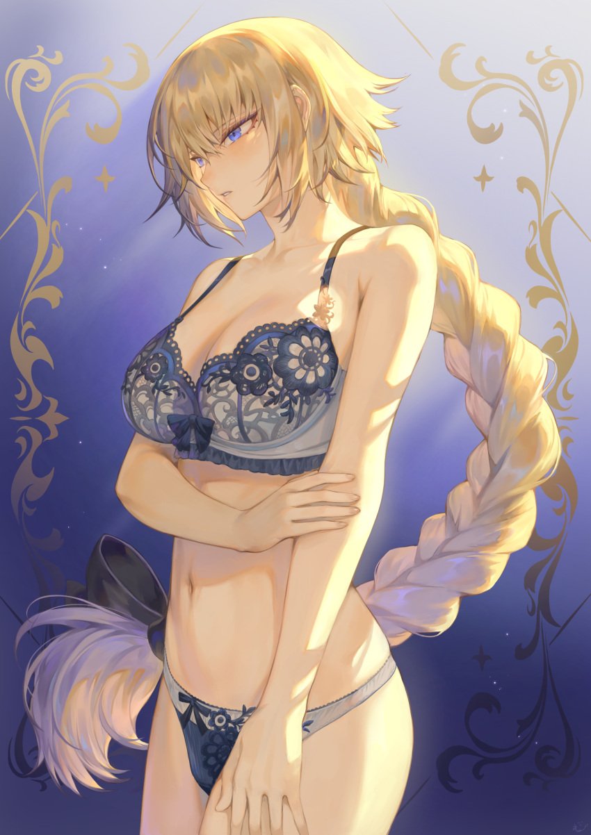 1girls big_breasts blonde_female blonde_hair blue_eyes breasts fate/apocrypha fate/grand_order fate_(series) female female_focus female_only fleur-de-lis jeanne_d'arc_(fate) jeanne_d'arc_(fate)_(all) large_breasts lingerie long_hair mashu_003 solo solo_female solo_focus tagme thick_thighs wide_hips