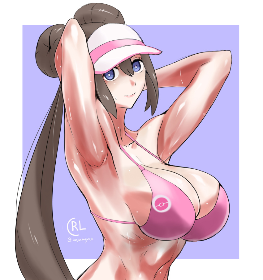 1girls armpits big_breasts bikini blue_eyes brown_hair long_hair pokemon pokemon_bw2 rosa_(pokemon) solo tagme uya_(yurukah)