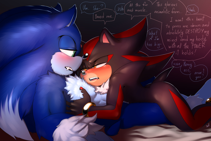 2022 anthro anthro_on_anthro black_body black_fur black_nose black_pawpads blue_body blue_fur blush chest_grab cute_fangs dialogue dirty_talk duo english_text eulipotyphlan fangs fluffy fur gay green_eyes grey_body grey_fur hedgehog hi_res krazyelf male male/male male_on_bottom male_on_top male_only mammal muscular muscular_anthro muscular_male nude on_bottom on_top pawpads red_body red_eyes red_fingernails red_fur sega shadow_the_hedgehog sharp_teeth sonic_(series) sonic_the_hedgehog_(series) sonic_the_werehog sonic_unleashed speech_bubble teeth text were wereeulipotyphlan werehog white_body white_fur