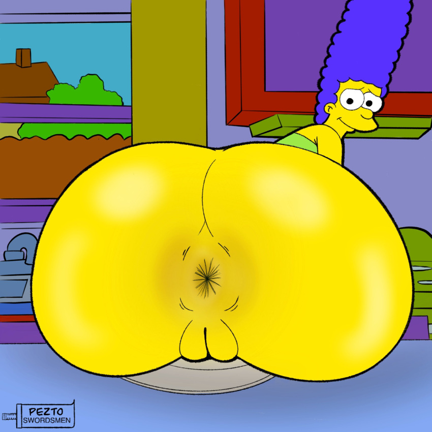 1girls anus ass blue_hair butt female_only looking_at_viewer looking_back marge_simpson milf mother peztoswordsmen presenting presenting_anus presenting_ass presenting_hindquarters presenting_pussy pussy tagme the_simpsons yellow_skin