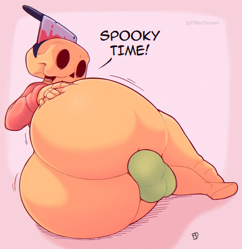 1boy anthro big_ass bubble_butt bulge femboy fiffer gay halloween hand_on_ass huge_ass looking_at_viewer looking_back lying male male_only no_pants showing_ass skeleton skelly_(fiffer) solo_male tagme thick_thighs wide_hips