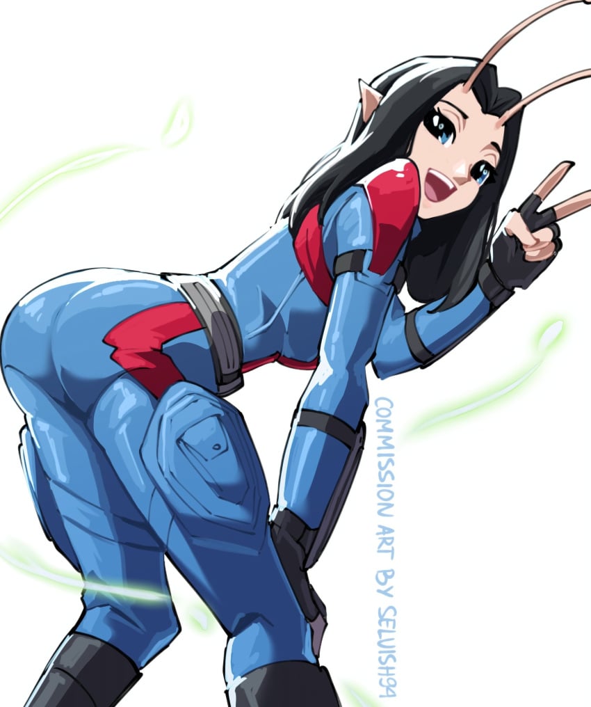 1girls ass ass_focus cute female guardians_of_the_galaxy mantis_(marvel) mantis_(marvel_rivals) marvel marvel_rivals peace_sign presenting_hindquarters selvish94 tight_clothing v