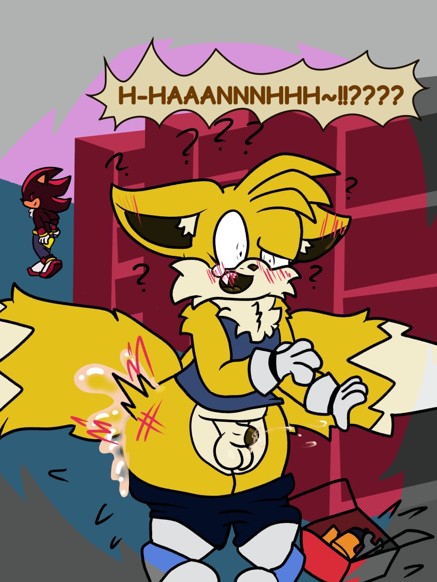 absurd_res after_rape after_sex black_body black_fur bodily_fluids canid canine chibitay confusion cum cum_in_ass cum_inside ejaculation eulipotyphlan fox fur genital_fluids hedgehog hi_res mammal pained_expression red_body red_fur sega shadow_the_hedgehog slap_mark sonic_the_hedgehog_(series) tails time_stop yellow_body yellow_fur