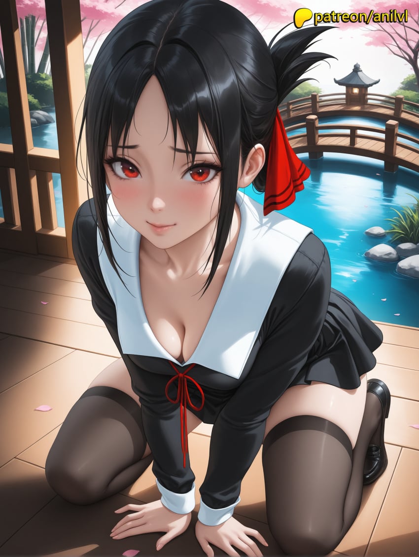 1girls 2024 ai ai_assisted ai_generated anilvl anime anime_girl anime_style artist_name bangs black_dress black_hair black_legwear blush branch breast breasts breasts breasts bust cherry_blossoms chest cleavage collarbone day dress falling_petals female folded_ponytail hair_ribbon hi_res high_quality high_resolution highres kaguya-sama_wa_kokurasetai_~tensai-tachi_no_renai_zunousen~ long_sleeves looking_at_viewer outdoors palm_tree park_bench parted_bangs patreon patreon_username petals petals_on_liquid red_eyes red_ribbon ribbon river school_uniform shinomiya_kaguya shoes short_hair shuuchiin_academy_uniform sidelocks smile solo stable_diffusion thighhighs tree watermark