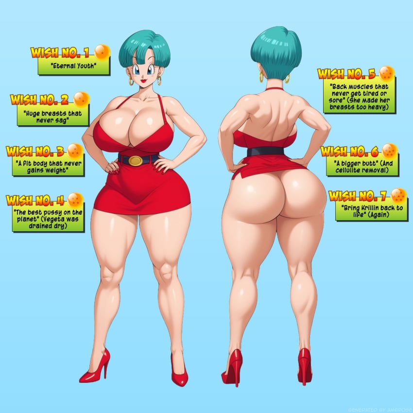 1girls ai_generated alternate_ass_size alternate_breast_size ambrose ass_expansion big_ass big_breasts blue_eyes blue_hair breast_expansion bulma_briefs dragon_ball dragon_ball_z dress earrings front_and_back full_lips high_heels milf red_dress red_lipstick red_nails self_upload short_dress short_hair stable_diffusion teal_hair thick_thighs wide_hips