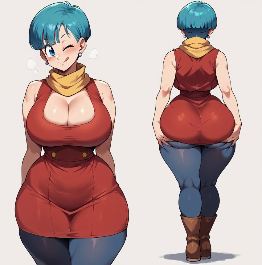 ai_generated ass_grab back_view backboob bare_thighs big_ass big_butt blue_eyes blue_hair bubble_butt bulma_briefs dat_ass dragon_ball dragon_ball_z fat_ass gigantic_ass gigantic_breasts huge_breasts huge_thighs light-skinned_female light_skin looking_at_viewer massive_ass massive_breasts mature_female milf one_eye_closed short_hair shounen_jump smiling smogai solo_female squatting sweat sweatdrop thick_body thick_female thick_thighs thighs voluptuous voluptuous_female