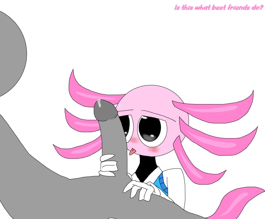 anon axolotl axolotl_humanoid axolotl_tail blowjob blue_vest blush circle_head cute_eyes gray_dick kinito kinitopet licking_penis looking_at_partner non-human pre-cum sucking_penis tongue_out tongue_out_blowjob toony white_gloves