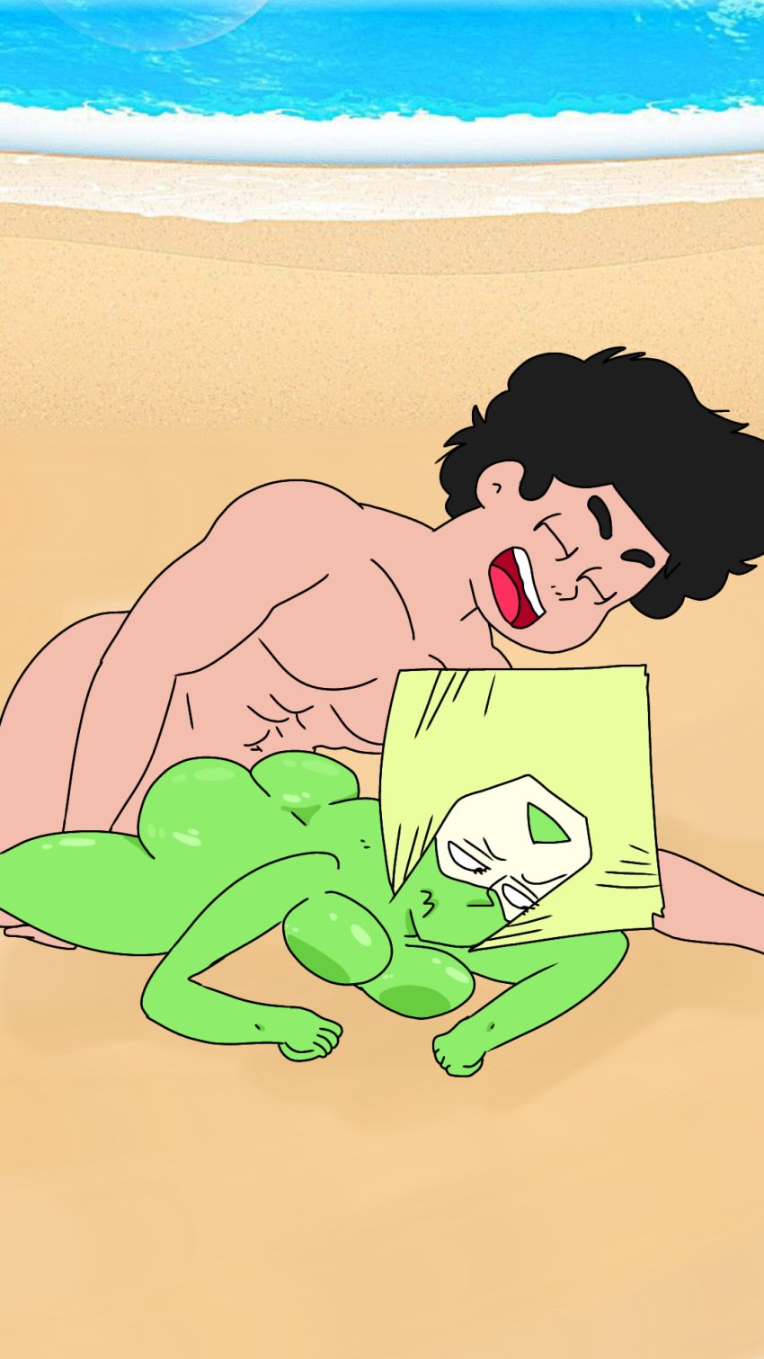 1boy 1boy1girl 1female 1girls 1male beach cartoon_network color colored colored_skin deuscartoon female nude nude_female nude_male peridot_(gem) peridot_(steven_universe) public_nudity public_sex smaller_female steven_quartz_universe steven_universe steven_universe_future uncensored uncensored_breasts vaginal_sex