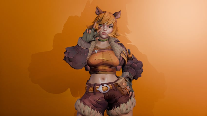 3d big_breasts curvy curvy_body curvy_female curvy_figure curvy_hips gloves jacket marvel marvel_rivals orange_hair peace_sign perete short_hair shorts squirrel_ears squirrel_girl squirrel_girl_(marvel) squirrel_girl_(marvel_rivals) squirrel_tail