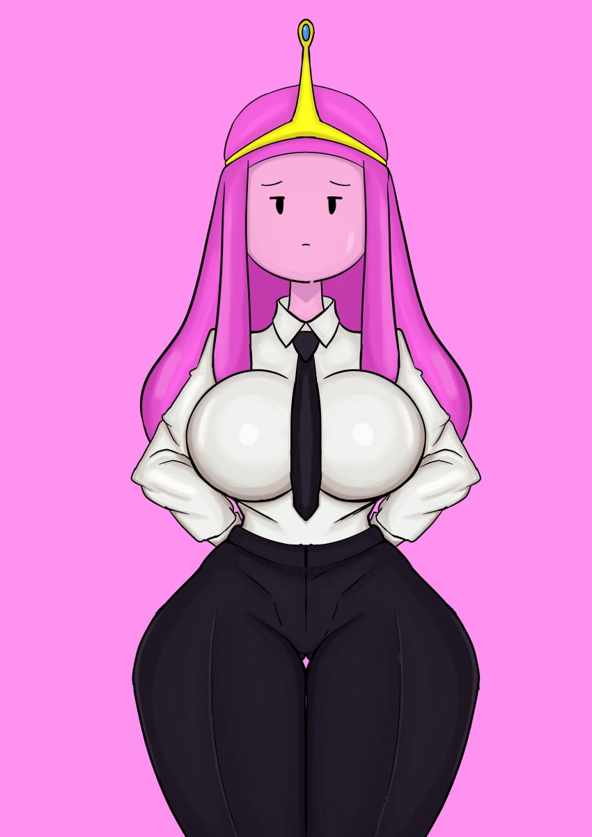 adventure_time big_ass big_breasts black_legwear hands_behind_back incutiaarts princess_bubblegum serious uniform white_shirt