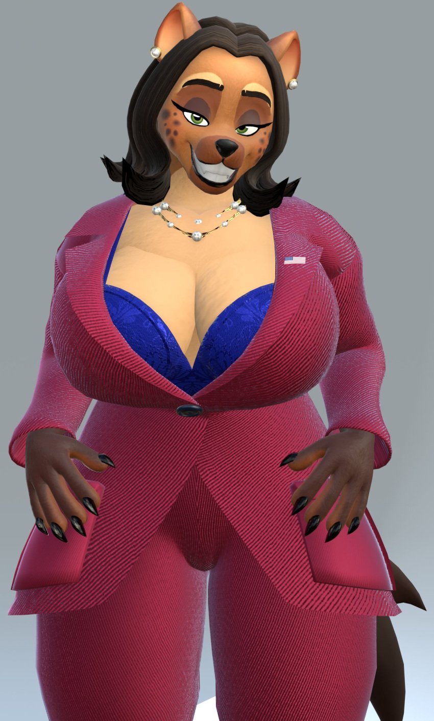 3d big_breasts big_hips big_smile blender breasts cappeseller charles12726253 cleavage furry hyena kamala_harris kamala_harris_(hyena) politics smiling violetv0ids violetvoids