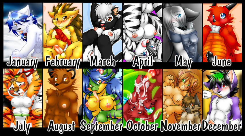 anthro black_penis blue_eyes blue_hair blush breasts brown_eyes calendar canine collar curt curt_wox cute_fang feline female folf foxwolf fur furry geecku green_scales heterochromia horns inuki las_lindas looking_at_viewer male nintendo orange_eyes penis piercing pokémon_(species) pokemon pokemon_(species) precum pussy raccoon red_eyes reptile ribbons sandslash scalie skunk snow stripes tiger tongue too_many_characters wolf wolfox yellow_scales zig_zag