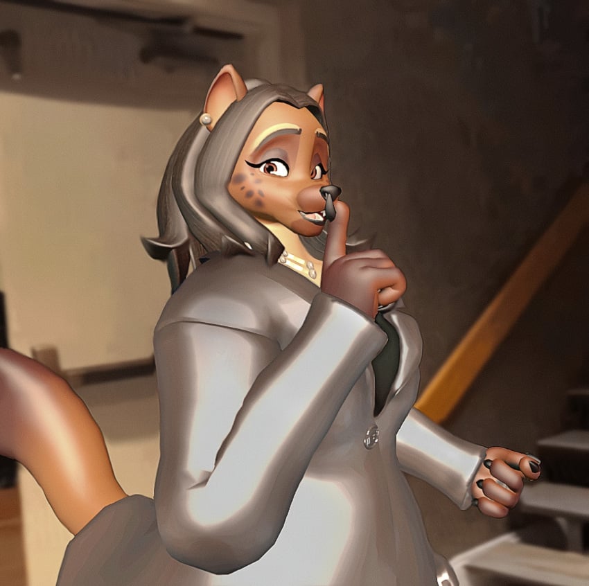 3d american big_breasts big_hips big_smile blender breasts cappeseller furry hyena kamala_harris kamala_harris_(hyena) motioning politics shh shhhh_quiet smiling smiling_at_viewer tail teasing violetv0ids violetvoids