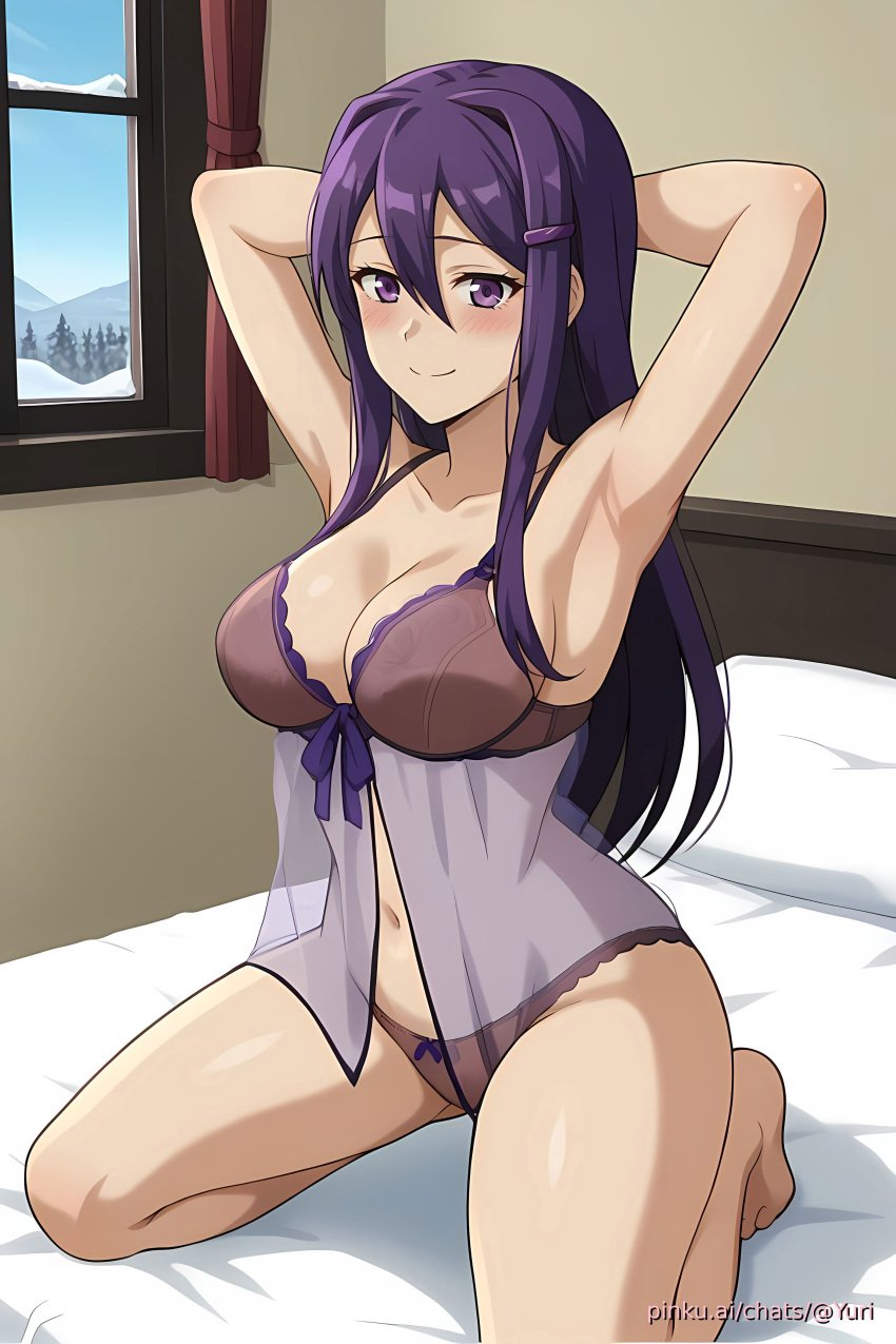 ai_generated armpits cute ddlc doki_doki_literature_club ecchi female girl lingerie nightgown pinku pinku.ai pinkuai sexy yuri_(doki_doki_literature_club)