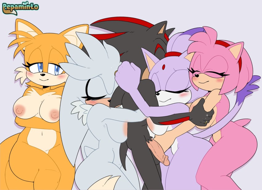 1boy 4girls amy_rose big_breasts blaze_the_cat genderswap genderswap_(mtf) pepamintop rule_63 shadow_the_hedgehog silvia_the_hedgehog sonic_(series) sonic_the_hedgehog_(series) tailsko