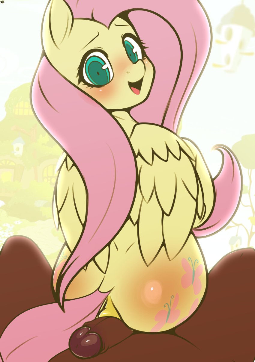 absurd_res alexc anus ass blush brown_body brown_skin cutie_mark dock_(anatomy) duo equid equine equine_anus eyebrows eyelashes faceless_character faceless_human faceless_male female female_focus feral feral_focus fluttershy_(mlp) friendship_is_magic genitals green_eyes hair hasbro hi_res horse hot_dogging human human_on_feral humanoid_genitalia humanoid_penis interspecies long_hair male male/female mammal my_little_pony mythological_creature mythological_equine mythology open_mouth pegasus penis pink_hair pink_tail pony sex solo_focus tail tongue wings yellow_body zoophilia