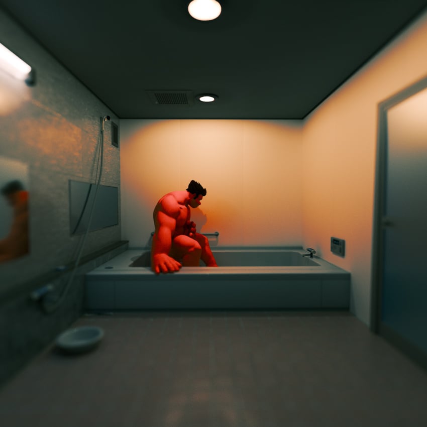 1boy big_penis blender cock dick man_boobs masturbation penis ralph_(wreck-it_ralph) render sad shower solo solo_male tagme upset vnech3kcs