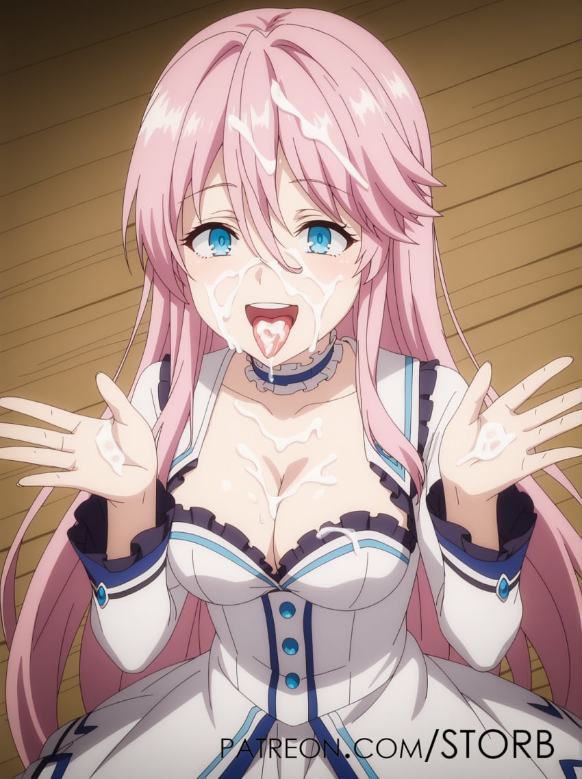 ai_generated cum cum_in_mouth cum_on_face flare_arlgrande_jioral kaifuku_jutsushi_no_yarinaoshi naughty_face pixiv redo_of_healer sex_toy tongue_out