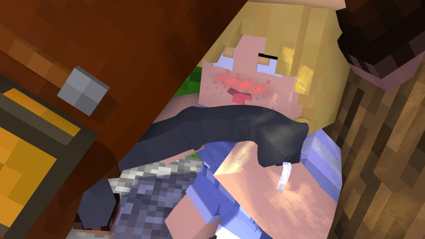 1girls 3d balls blonde_hair cammie_(flamingono) clothed clothed_female flamingono freckles horse horse_(minecraft) horse_penis horsecock mine-imator minecraft outside precum yellow_eyes zoophilia