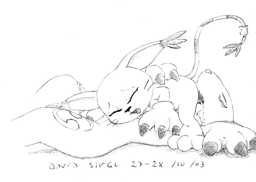 69 2003 anthro canine closed_eyes david_siegl digimon drool female fox fur furry gatomon licking on_back raised_tail renamon saliva size_difference tail tongue yuri