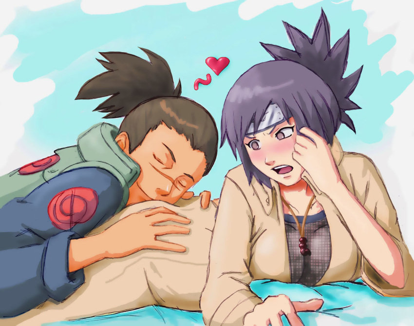 1boy1girl ass ass_grab ass_worship big_breasts breasts brown_hair busty cleavage embarrassed facial_scar headband heart kerr_riggert konohagakure_symbol kunoichi looking_at_partner lying lying_on_person lying_on_stomach male/female mesh mesh_shirt mitarashi_anko naruto naruto_(classic) naruto_(series) naruto_shippuden necklace ninja on_bottom pendant ponytail purple_hair scar shirt spoken_heart tied_hair trenchcoat umino_iruka vest worship