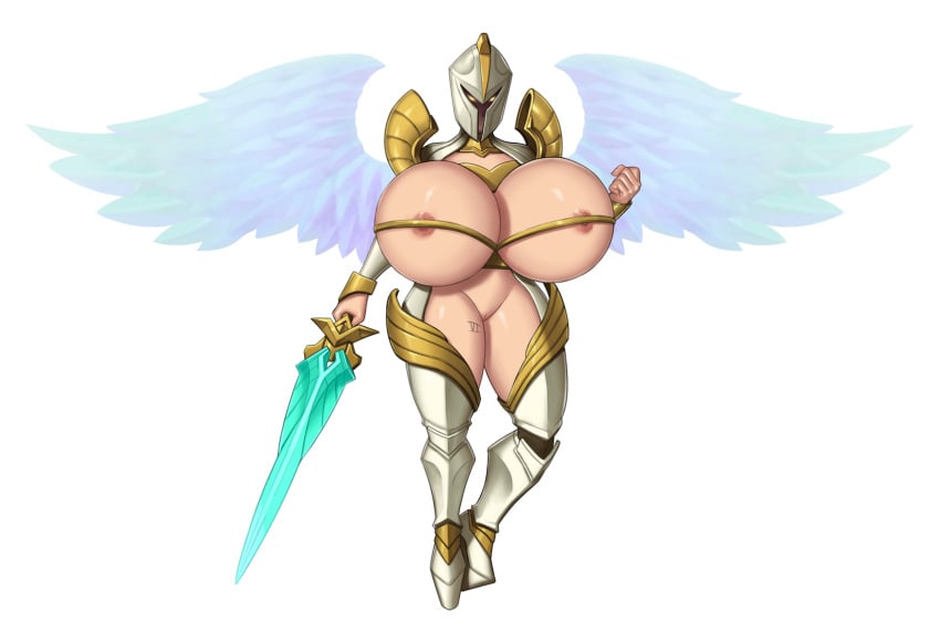 1girls angel_wings areolae armor armored bikini bimbo bimbofied fake_breasts flying footwear gigantic_breasts glowing_eyes helmet high_heel_boots high_heels huge_breasts hyper_breasts kayle large_breasts league_of_legends looking_at_viewer massive_breasts mootium nipple nipple_slip platform_heels pussy revealing_armor riot_games sword tattoo thick_thighs tongue useless_armor useless_clothing