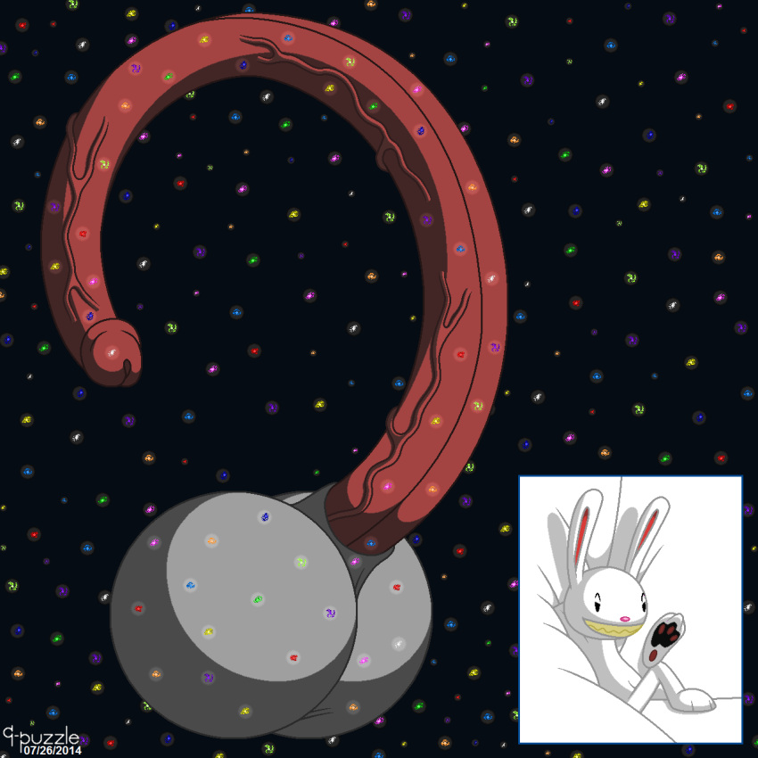 9-puzzle anthro astronomical_hyper balls big_balls big_penis cosmic_background crossed_legs galaxy genitals hands_behind_head hi_res huge_balls huge_cock hyper hyper_balls hyper_genitalia hyper_penis lagomorph long_penis male male_only mammal max_(sam_and_max) penis prehensile_penis sam_and_max small_but_hung smile solo space