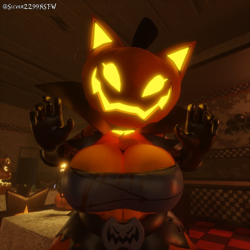 3d cally3d cat_ears clazzey cryptiacurves fazclaire's_nightclub female fexa fexa_(cryptia) five_nights_at_freddy's fnaf foxy_(cally3d) foxy_(fnaf) fredina's_nightclub halloween pumpfox_(cally3d) pumpkin_head scottgames silver2299