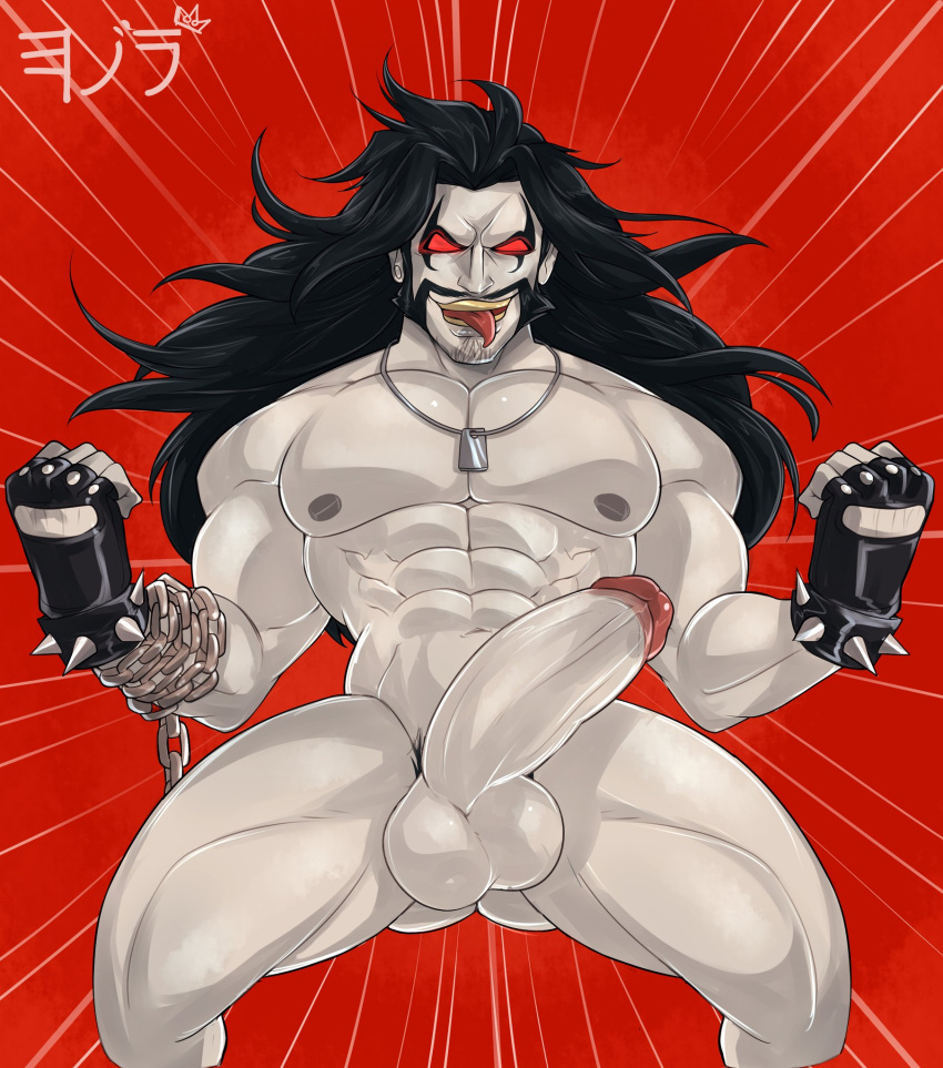 1boy abs big_penis black_hair dc dc_comics facial_hair lobo_(dc) male male_focus male_only muscular muscular_male no_pupils red_eyes tongue_out yozorac1