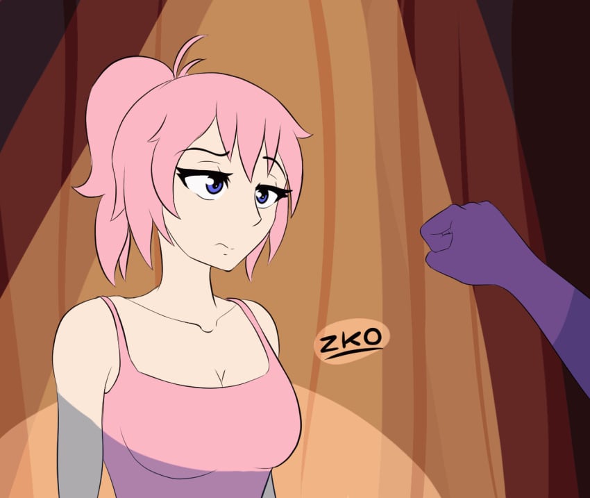 animated bouncing_breasts breasts cleavage crystal_(lewd-zko) female_only femsub finger_snap gloves hypnotic_fingers pink_hair ponytail spiral spiral_eyes symbol_in_eyes zko