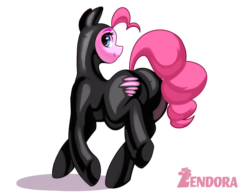 blue_eyes bodysuit latex latex_stockings latex_suit latex_thighhighs looking_at_viewer looking_back my_little_pony pinkamena_(mlp) pinkie_pie_(mlp) ponytail raised_tail ripped_clothing skintight_bodysuit straight_hair tagme zendora_tpw