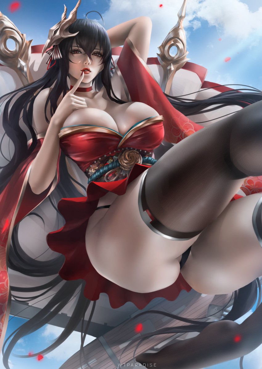 1girls azur_lane big_breasts breasts dress female female_only hair_over_one_eye solo taihou_(azur_lane) we1cometoparadiseart welcometoparadise wtparadise