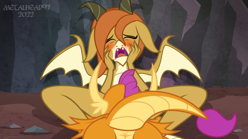 anus arthropod ass blush bodily_fluids changeling closed_eyes cunnilingus dragon dragon_land duo female female/female friendship_is_magic hasbro horn metalhead97 my_little_pony ocellus_(dragon_form) ocellus_(mlp) open_mouth oral saliva sex smolcellus smolder_(mlp) spread_legs spreading style_parody vaginal_penetration wings