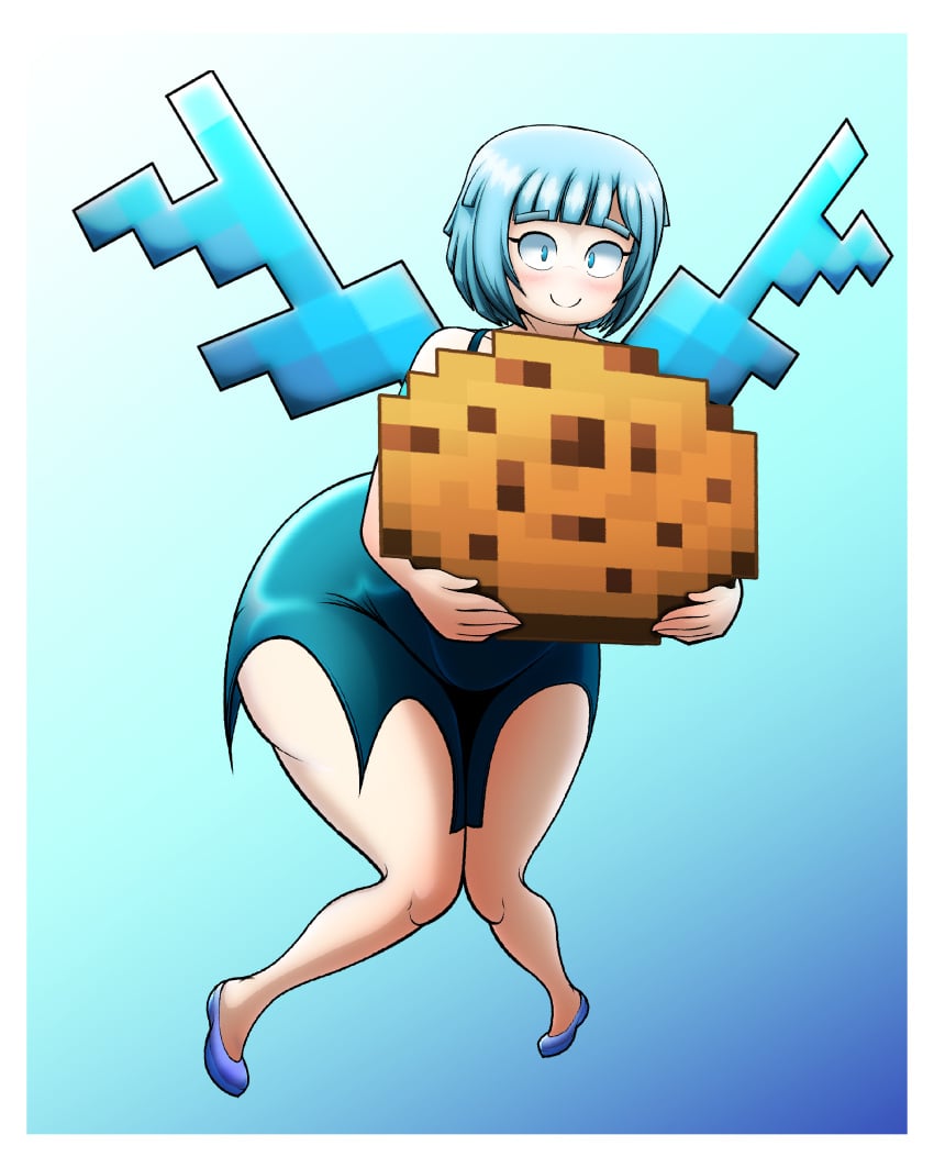 1girls allay_(minecraft) alternate_version_available ass_bigger_than_head ass_bigger_than_torso blue_eyes blue_hair cookie enormous_ass fat_ass gigantic_ass huge_ass kasurnica looking_at_viewer massive_ass minecraft mob_vote mojang short_hair simple_background tagme thick_thighs wide_hips wings