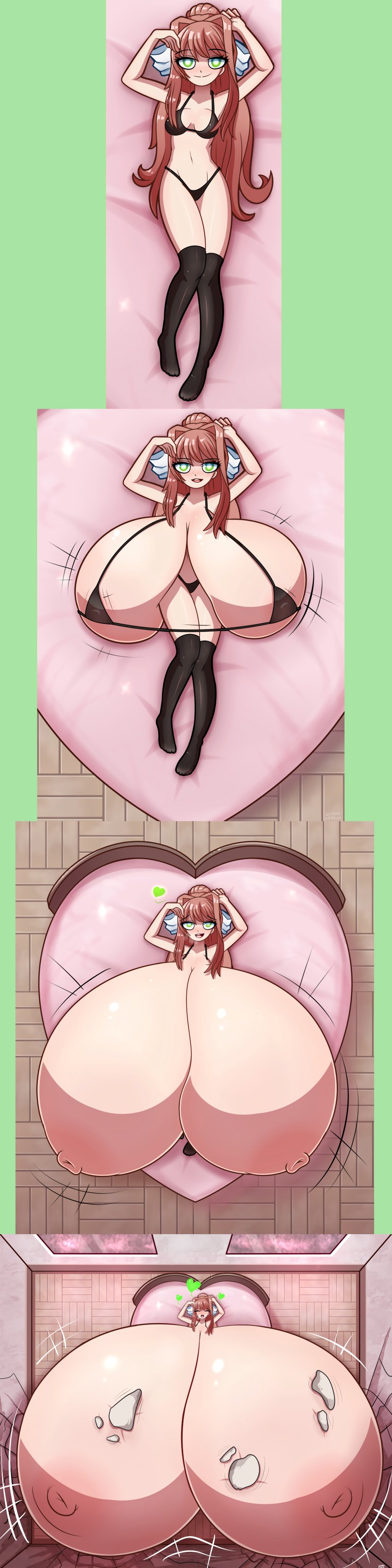 1girls breast_expansion breasts_bigger_than_body breasts_bigger_than_head breasts_bigger_than_torso breasts_on_floor bursting_breasts colossal_breasts doki_doki_literature_club enormous_breasts gigantic_breasts growth huge_breasts hyper hyper_breasts immobile looking_at_viewer massive_breasts mitboy monika_(doki_doki_literature_club) multiple_images overflowing_breasts pleasure_face tagme too_big too_big_to_move