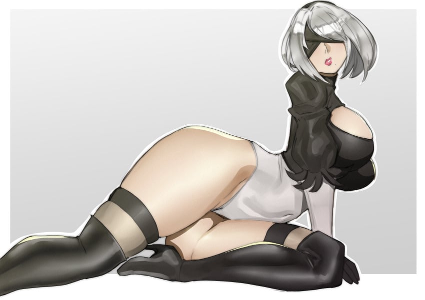 1girls android android_girl blindfold breasts doublehero female hips huge_breasts light-skinned_female light_skin nier nier:_automata short_hair slim_waist thick_thighs thighs white_hair wide_hips yorha_2b