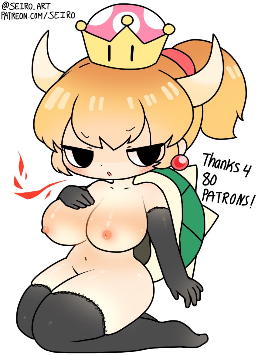 1girls bowsette breasts chibi_style fire horns mario_(series) mushroom_cap new_super_mario_bros._u_deluxe nintendo nude_female seiro_art super_crown thigh_highs thighhighs