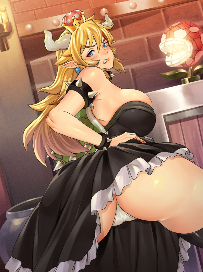 ass bowsette dress large_breasts looking_back mario_(series) new_super_mario_bros._u_deluxe nintendo seed01010 super_crown