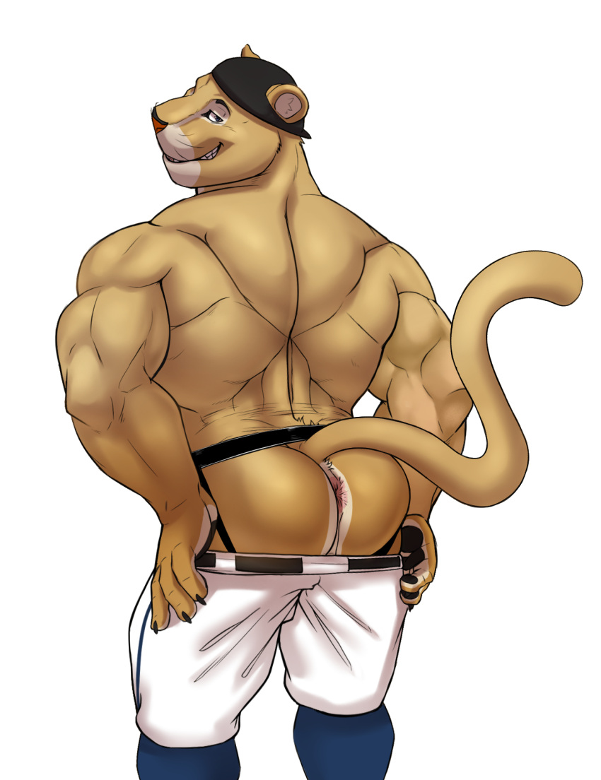 2022 anthro anus ass back_muscles backwards_baseball_cap backwards_hat barazoku baseball_cap baseball_uniform big_butt big_muscles bottomwear bottomwear_down claws clothed clothing cougar felid feline hat headgear headwear hi_res huge_muscles jockstrap male male_only mammal mascot meme mexican_pacific_league muscular muscular_anthro muscular_male narrowed_eyes pants pants_down partially_clothed pawpads perineum seductive seyrmo smile solo sportswear standing teeth topless topless_anthro topless_male triceps underwear uniform whiskers yaco_puma yaco_puma_striptease yaquis_de_obregon