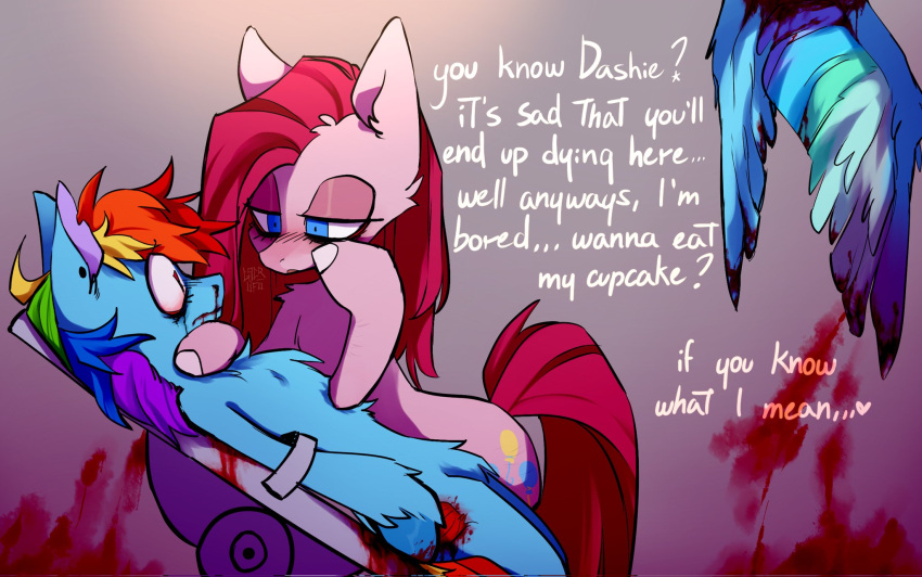 amputated_wings bleeding blood cupcakes_(mlp_fanfic) cutie_mark cuts friendship_is_magic gore my_little_pony my_little_pony_friendship_is_magic nonconsensual pinkamena_(mlp) pinkie_pie_(mlp) rainbow_dash_(mlp) straight_hair sxckbug