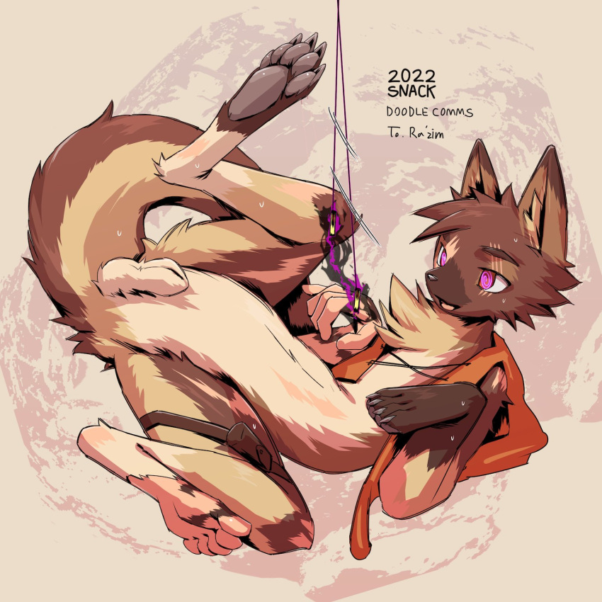 animal_genitalia balls brown_body brown_fur claws eye_scar facial_scar feral fur furry_sb genitals hi_res human_to_feral hypnosis kemono male mammal mid_transformation mind_control pawpads paws scar sheath solo species_transformation spiral_pupils transformation