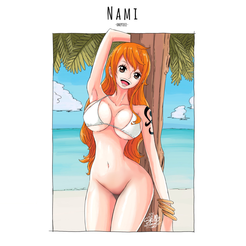 bottomless bottomless_female breasts edit edited female female_only nami one_piece post-timeskip shellmaru third-party_edit tree