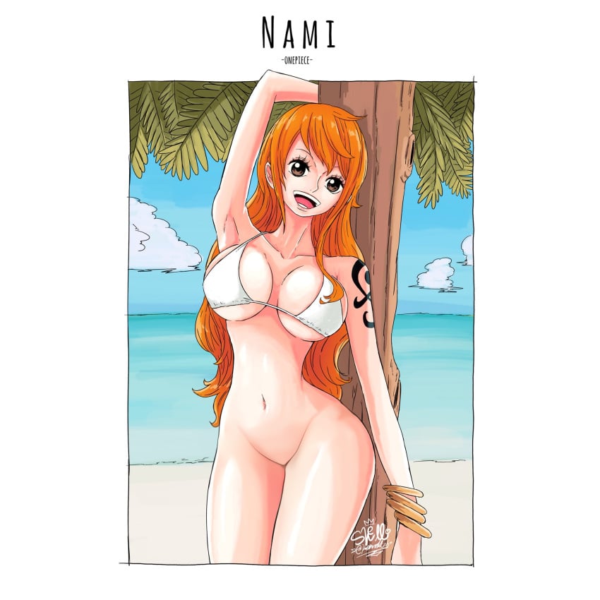 bottomless bottomless_female breasts edit edited female female_only nami one_piece post-timeskip shellmaru third-party_edit tree