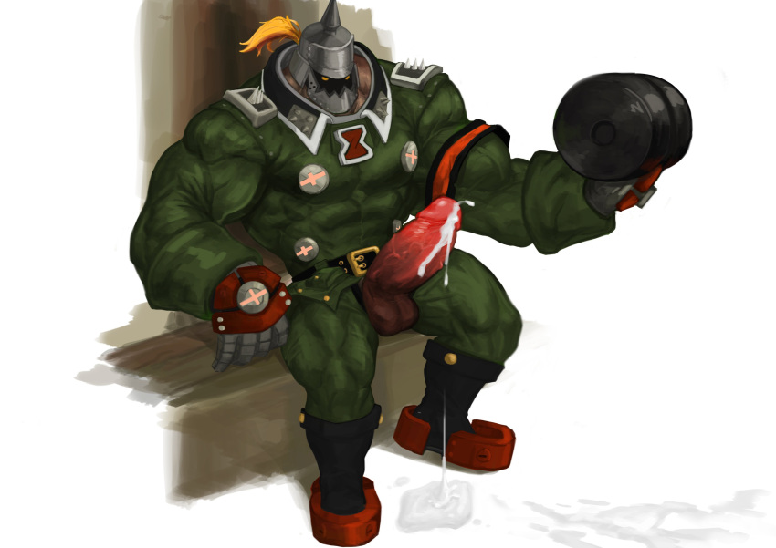 after_orgasm artist_request balls bara big_balls big_muscles big_penis boner cum cum_drip cum_on_penis erection gay guilty_gear helmet male male_only muscles muscular penis potemkin solo solo_male